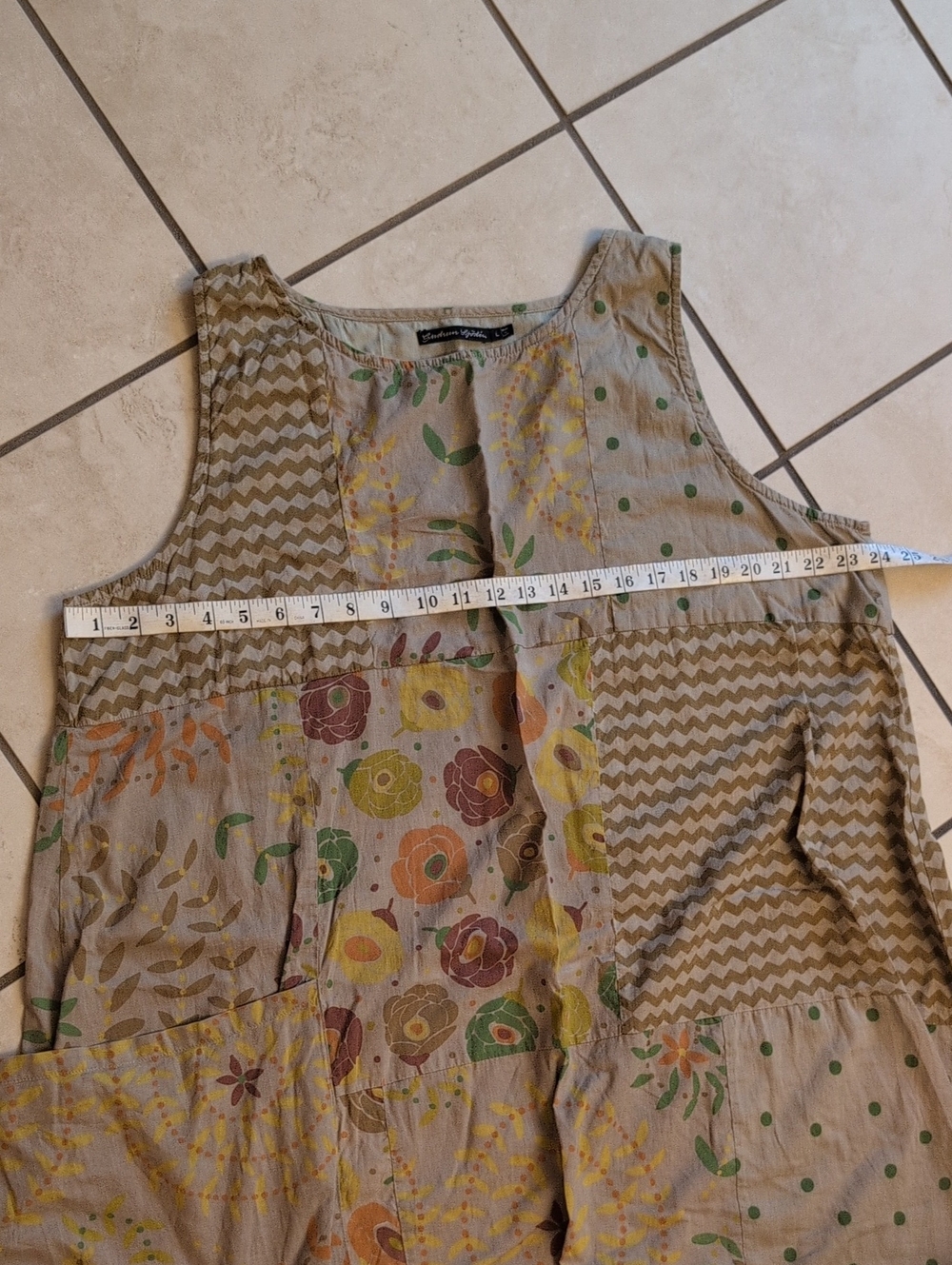 Gudrun Sjoden Skirt Set Two Piece Tunic Tan Floral Patchwork Lagenlook Cotton L - Picture 8 of 11